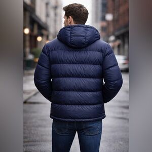 Eddie Bauer 650 Fill Power Hooded Down Jacket Men’s Dark Navy Med New $199